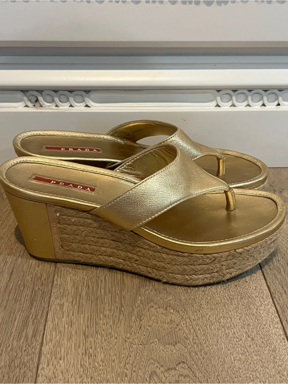 Prada Sport Gold Espadrille Sandals